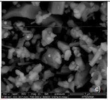 BSED images of ZnO/Ag particles, c) 100 000 x, d) 50 000 x.