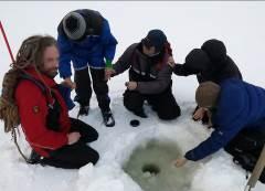 group ice fishing.