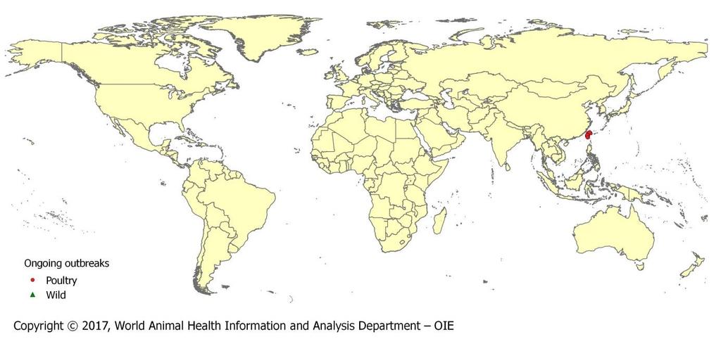 Figure 4. Map displaying the global distribution of on-going outbreaks of HPAI H5N6 in poultry and wild birds. Figure 5.