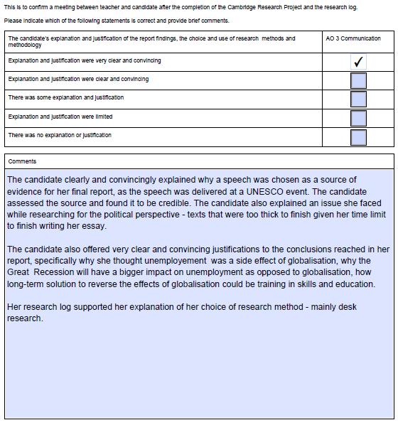Example candidate response high, Oral Explanation Form How the candidate could have improved the answer AO1 Analysis - The research materials are generally relevant to the question and form quite a
