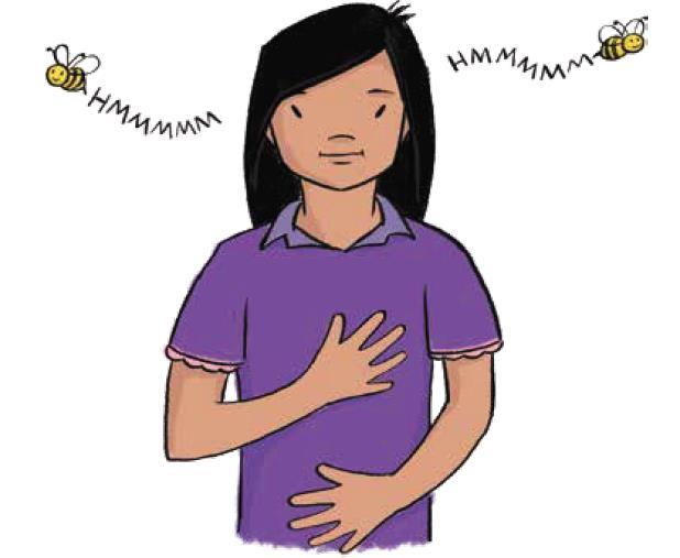 Humming Breath Rub spots under collarbone with thumb and fingers.