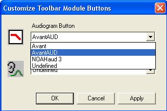 Click Apply. Click OK. This assigns the Audiogram icon on the NOAH toolbar to the AVANT Audiometer.
