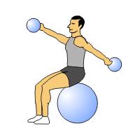 Kneeling lateral front raise combo 1. Start by kneeling on a stability ball and maintaining your balance. 2.