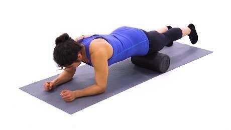 Quadriceps Mobilization with Foam Roll Begin in a plank position with a foam roll placed directly under your thighs. Slowly lift your feet off the floor, then roll back and forth over the foam roll.