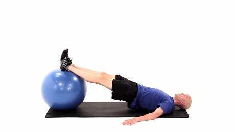 Make sure to keep your abdominals tight and do not let your hips rotate to either side during the exercise Supine Hamstring Curl on Swiss Ball Begin lying on your back with your legs