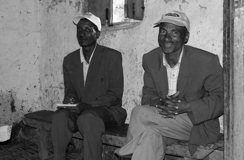 Right: Gadisa Bedada and Lemma Chemeda are male CBRHAs who meet with couples in their homes and approach men as they work in the fields. As Lemma says, People can see that there is not enough land.
