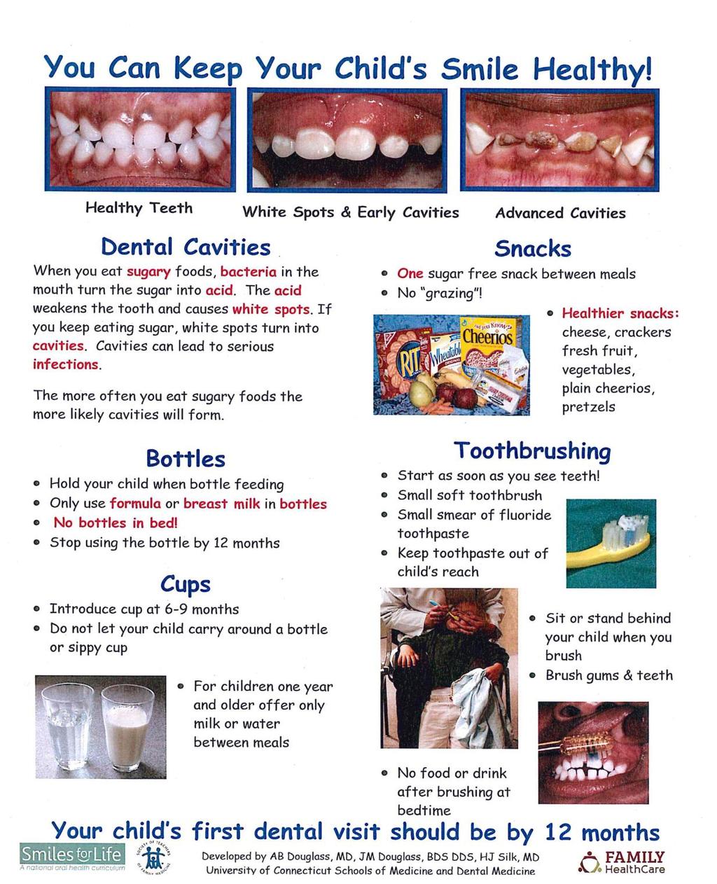 Patient/Parent Education Use Smiles for Life educational materials (English/Spanish); translated for Arabic, Bosnian, Nepali, and