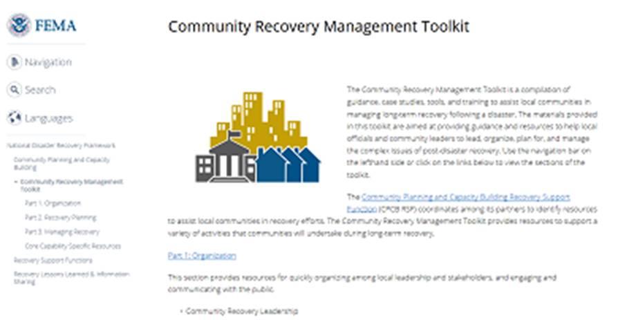 Community Recovery Management Toolkit Website: http://www.fema.