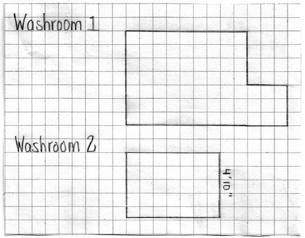 Below are the layouts for Scott and Eva s two bathrooms. If every square on the grid paper represents 1 square foot, calculate the total square footage for each bathroom.