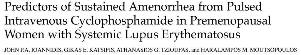 Predictors of sustained amenorrhea in 67 pts with SLE (59 out of