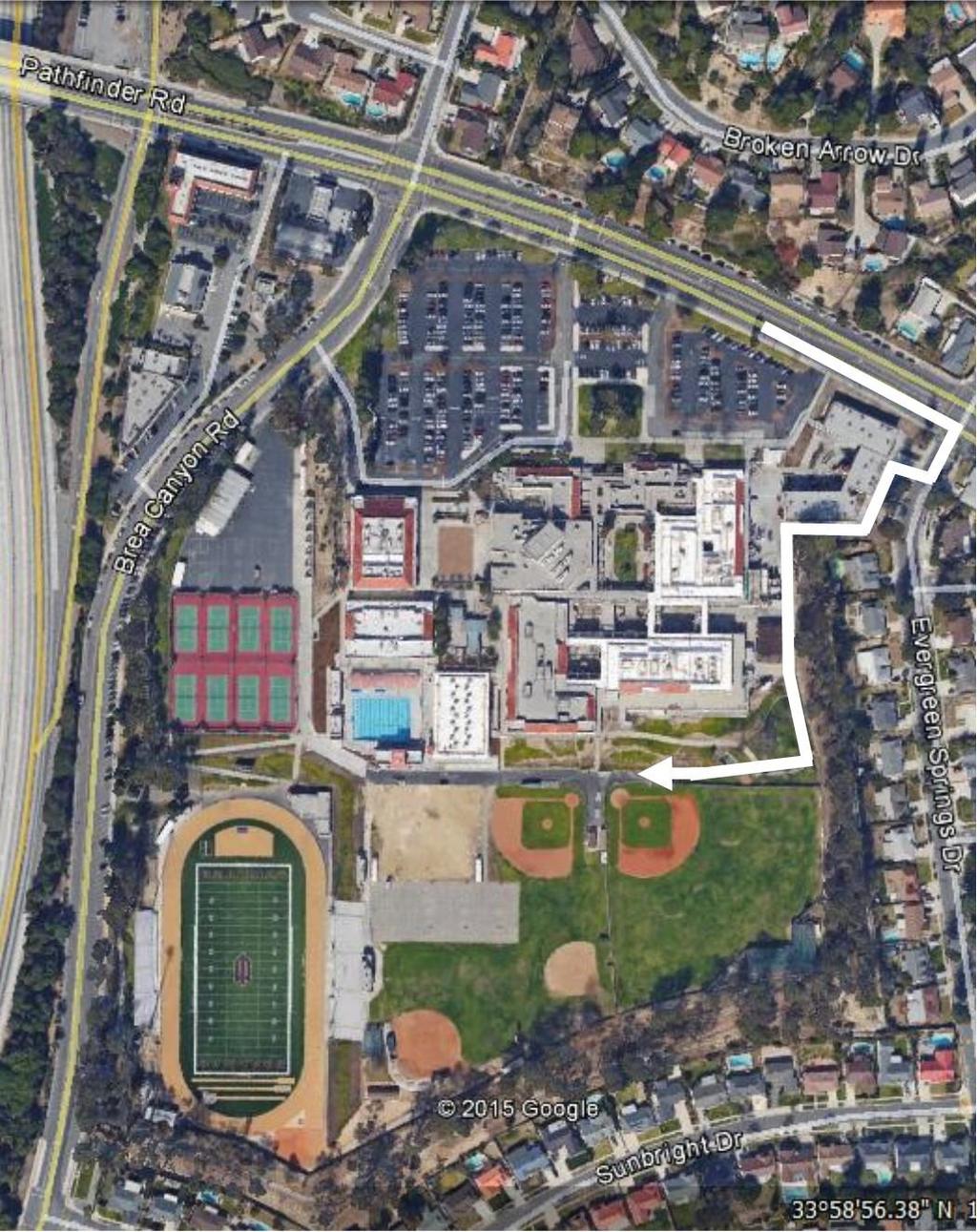 Venue Directions: The Varsity Baseball Field, JV Baseball & Softball Fields are located on the South side of campus. EMS will enter from Evergreen Springs Dr.