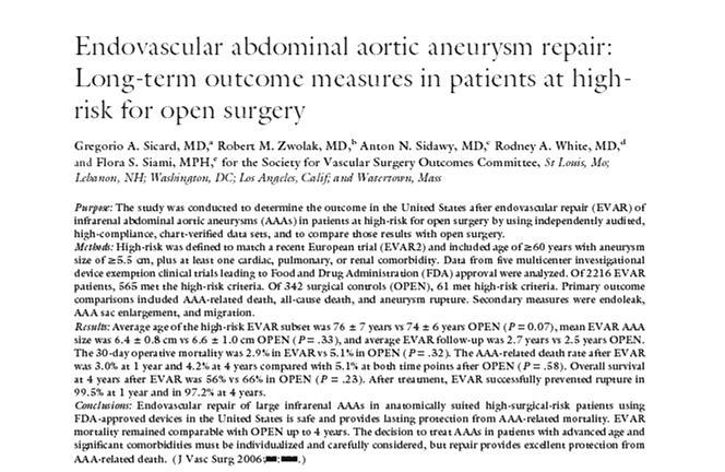 2% risk of conversion to conventional repair at 5 yrs Reduces risk of aneurysm rupture to 1%