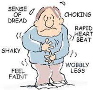 Panic Attacks Begin suddenly, often out of blue Usually peak in a few minutes Can occur in context of different mental conditions Rapid heart rate Sweating Flushed face/hot flashes Shaking*