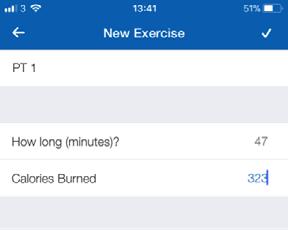 MYFITNESSPAL: EXERCISE DATABASE STEP 4 Tap on CREATE A NEW EXERCISE. STEP 5 Type in the details of the exercise: title, duration, and calories burned.