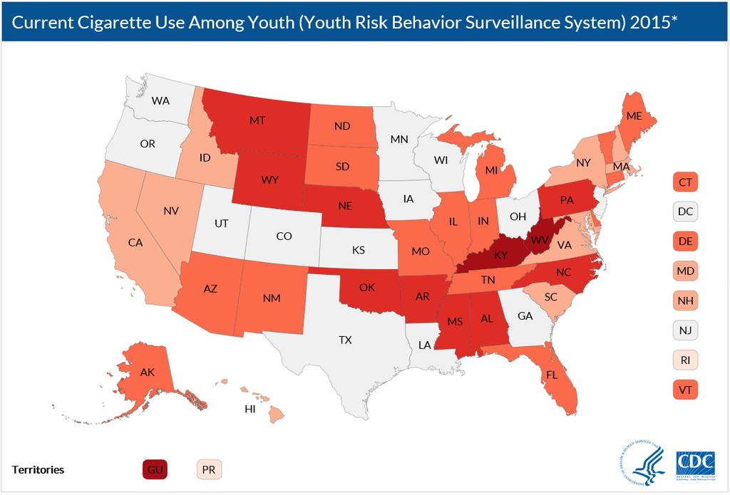 Disparities in Smoking, by State: Youth Source: Centers for Disease Control and Prevention