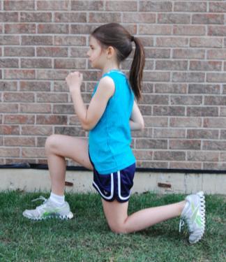 Warm-Up Exercise Forward Lunge 10 yards 1 None Stand up straight and stride forward with your left leg. Bend both knees until your left thigh is parallel with the ground.