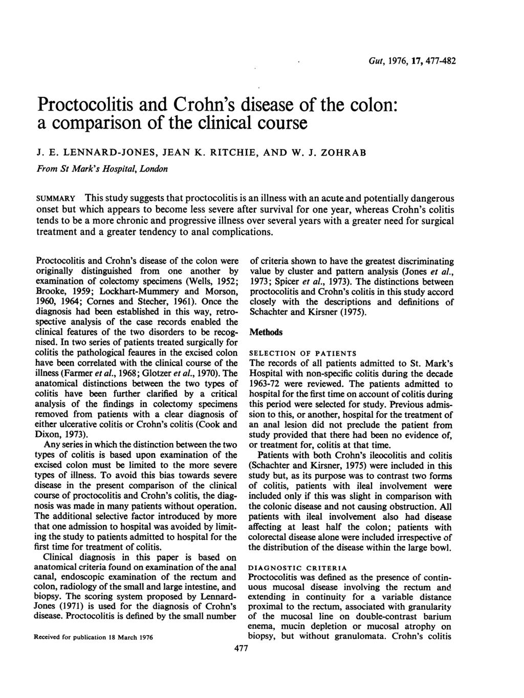 and of the colon: a comparison of the clinical course J.