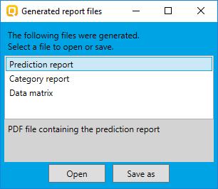 Report Generation of report After the click on the Create report button, Generated report files window appears. It contains three type of files: 1.