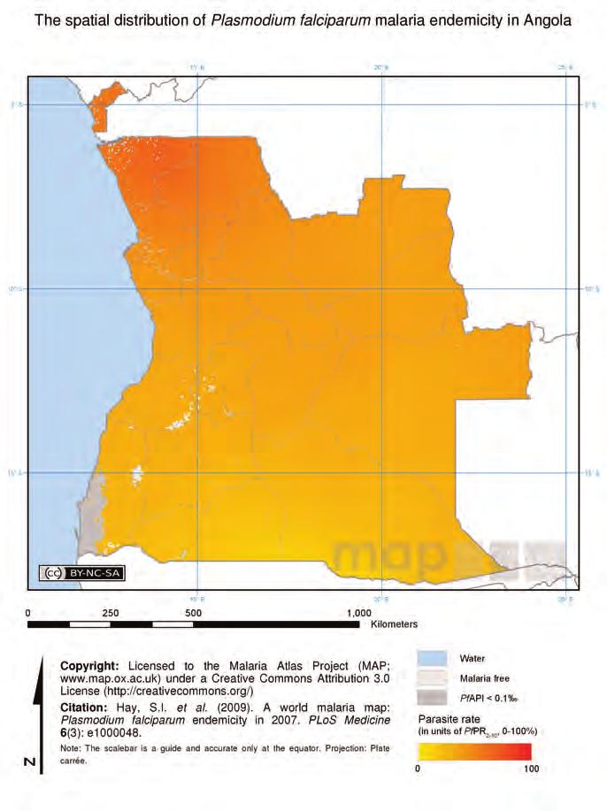 BOX 8: Country summary of malaria distribution Angola Angola has a rich set of data on community-based P. falciparum parasite prevalence data.