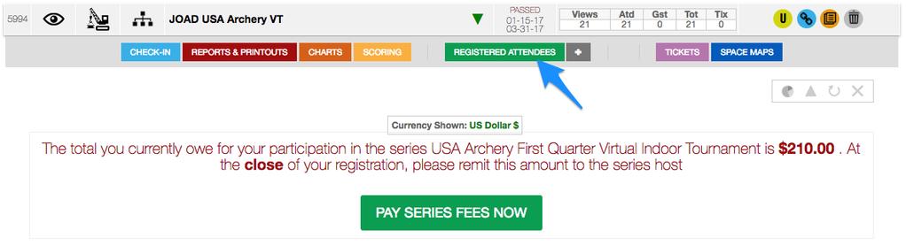 4 Submit Payment After all of your archers are registered and your event is complete, you will be asked to submit your payment to USA Archery for your scores to be published.