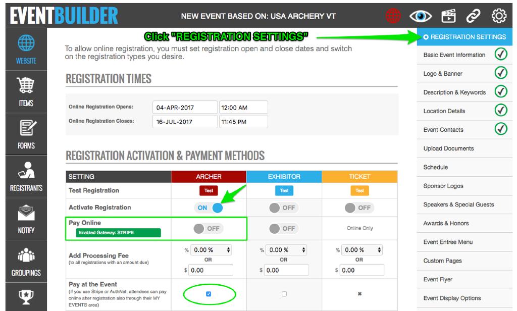 1 Create your participating event website online 5. Click TWEAK to enter your EVENT BUILDER to fine tune your event website.
