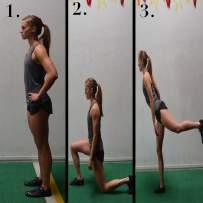 Reverse Alternating Lunges Stand with your feet shoulder-width apart Step backward with one leg, taking a slightly larger than normal step.