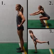 Squat Jumps Start with your feet shoulder width apart and arms placed straight out in front of you.