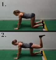 Keeping your core tight, lower your body until your front thigh is parallel to the ground. Push up to the starting position.