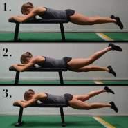 Repeat and switch legs Flutter Kicks Lay face down on a bench, allowing your hips to be at the very end of the bench Keeping legs straight,