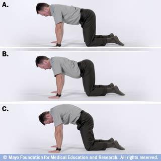 Lie on your back with your knees bent and your feet flat on the floor. Keeping your shoulders firmly on the floor, roll your bent knees to one side.
