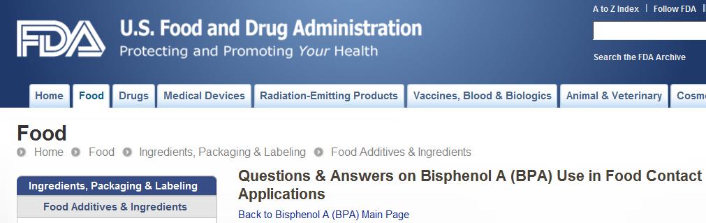 US FDA: Is BPA safe? Yes. (June 2013) How does FDA regulate BPA? The agency regulates all food packaging materials from which components can reasonably be expected to migrate into a food.