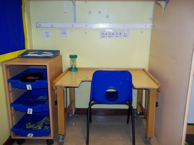 e. Individual learning areas Children with autism need their own space and we often set up what we call work stations for them.