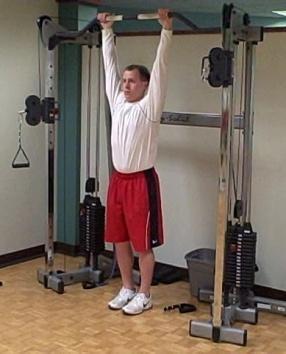Hanging Leg Raises Coaching Tips: Grasp an overhead bar with palms forward or back (whichever is more comfortable).