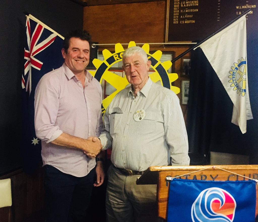 Phil Whitten is pictured with John King Thursday Night s Meeting Chairman John King opened the meeting welcoming everyone and surprising all by giving details of and proposing a toast to the Rotary