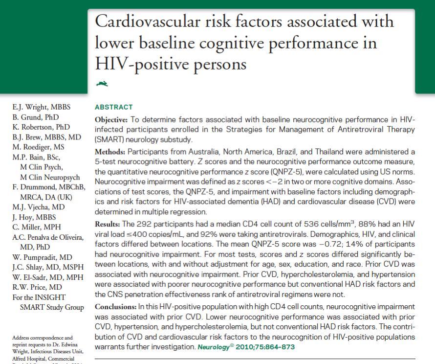 CVD, HIV and the Brain Recent research