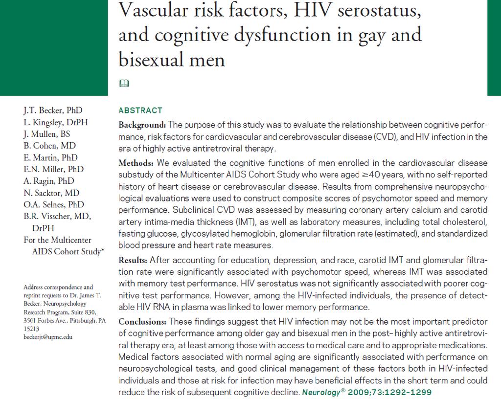 CVD, HIV and the Brain Recent research