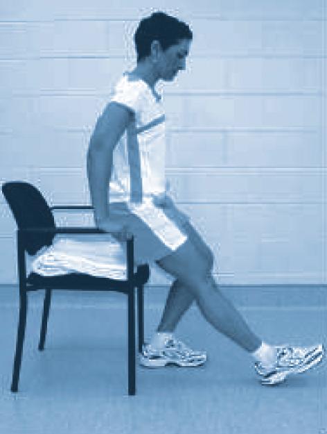 8 Standing Slide your hips to the edge of the chair, bed or toilet seat so that your feet are flat on the floor.