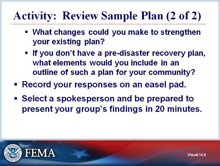 Activity: Review Sample Plan Visual 14.5 What changes could you make to strengthen your existing plan?