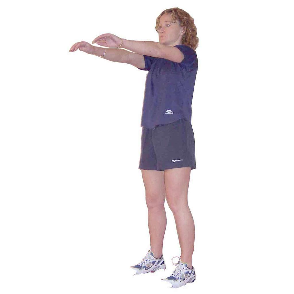 Arms in front of body Push knees forward over toes & sit backward until