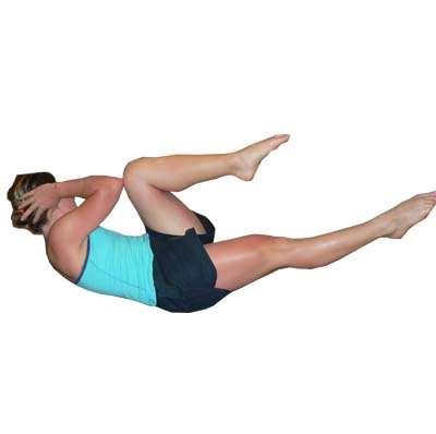 face up, hands behind low area of neck Bend knees to 90 degrees, feet off floor Curl up