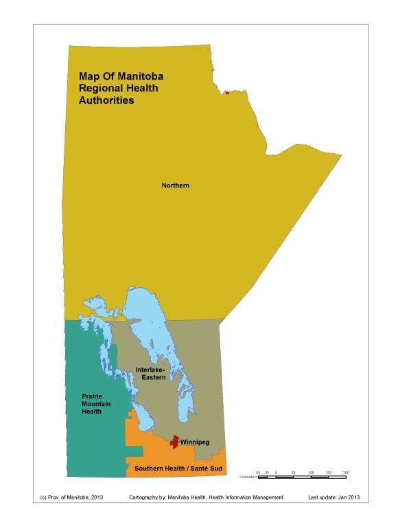 In this report we recognize the new Manitoba Regional Health Authorities (Figure 7); however, we chose to use data from smaller geographic areas.