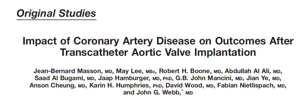 171 patients Coexisting coronary artery disease negatively impacts procedural outcomes and long-term survival in patients
