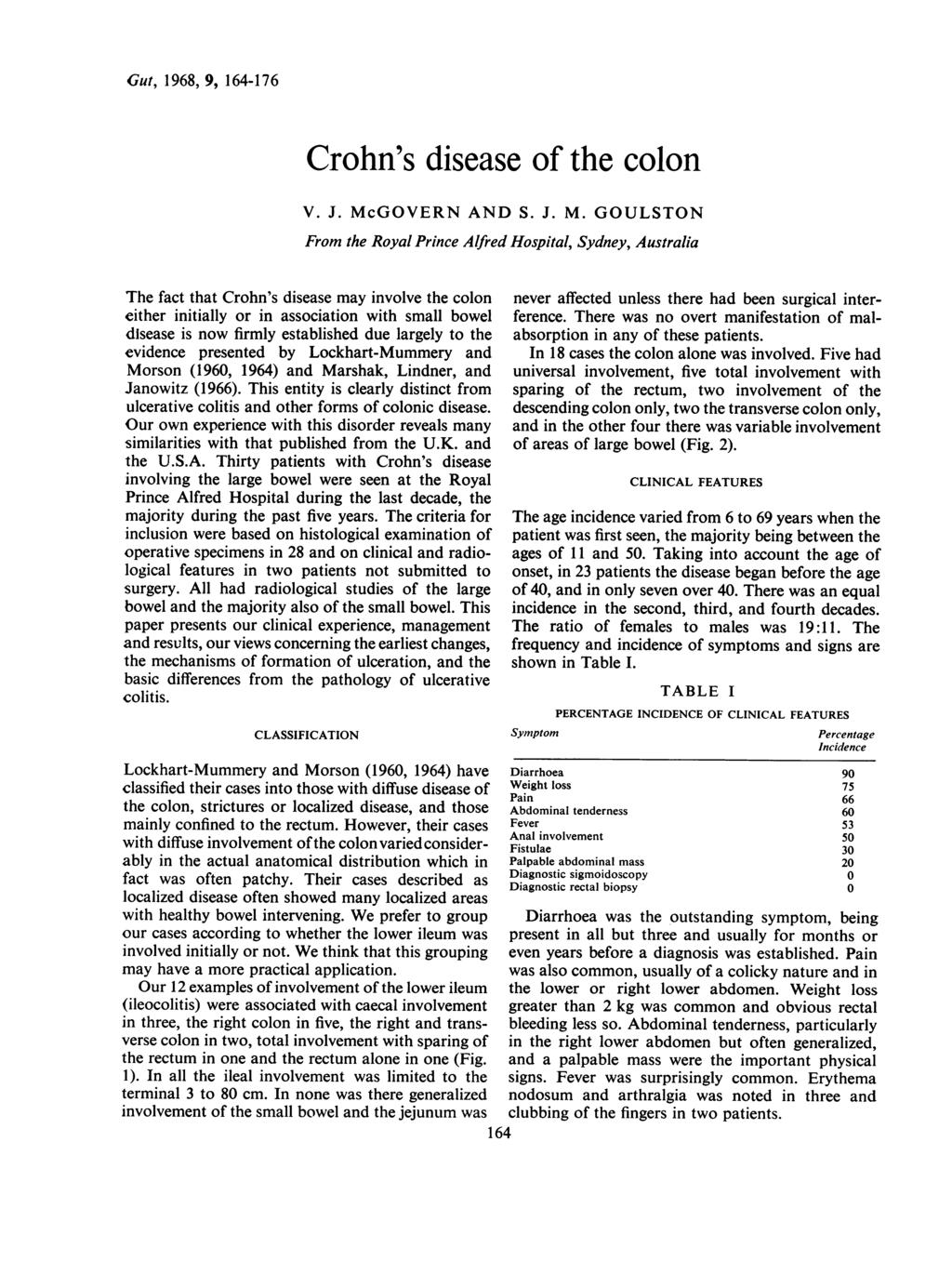 Gut, 1968, 9, 164-176 Crohn's disease of the colon V. J. Mc