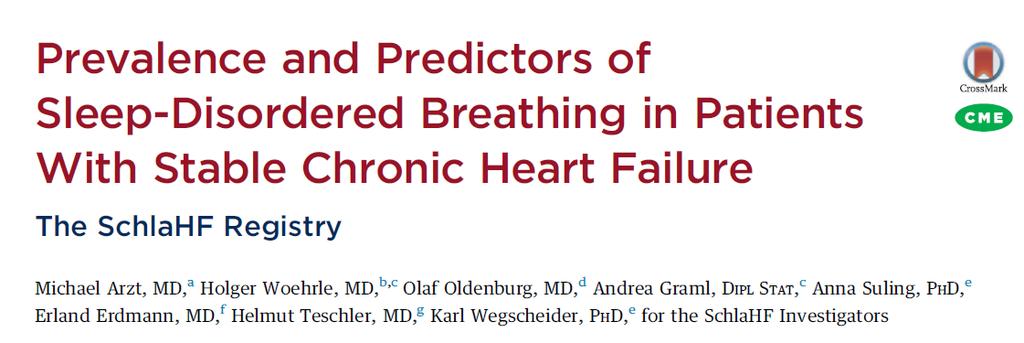 JACC 2016-6,876 patients with stable chronic heart failure (LVEF < 45%) - Prevalence of Sleep disordered breathing