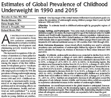 Methodology for estimating trends in child malnutrition JAMA 2004;291:2600-2606.
