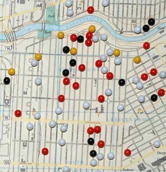 River Heights, Winnipeg Historic Radon Data White: 0-150 Red: