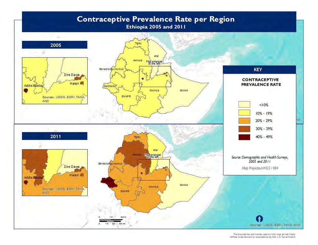 Region Differences in contraceptive use can be seen by region. Addis Ababa, Gambela, Dire Dawa, and Harari regions have higher than average CPR (see Figure 5).