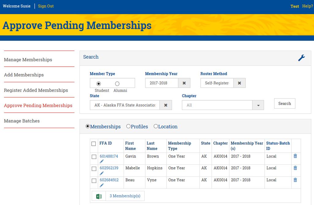 MANAGE SELF-REGISTERED MEMBERSHIPS View Self-Registered Memberships: To view self-registered memberships awaiting local approval, [] go to Approve Pending