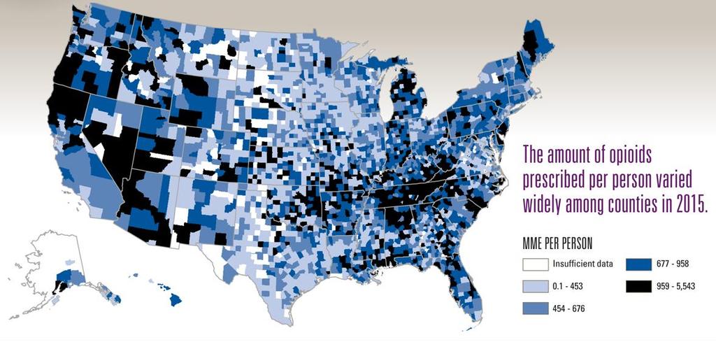 Opioid Prescribing by Morphine Mg Equivalents by County 2015 Source: MMWR / July 7, 2017 / Vol.