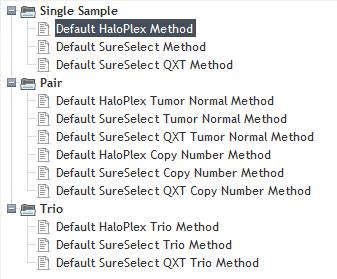 Default analysis methods for single samples, tumornormal pairs, copy-number, and trio analysis HaloPlex